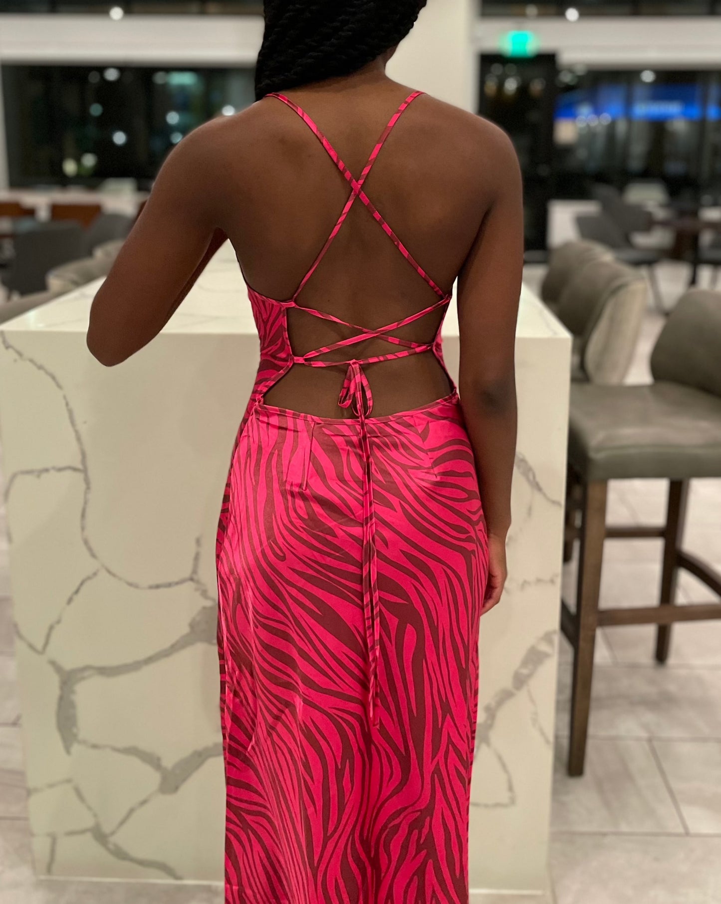 "Pink Zebra" Print Slip Dress